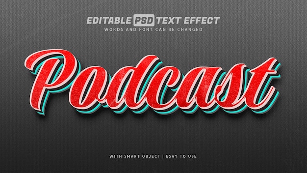 Podcast red 3d text effect editable