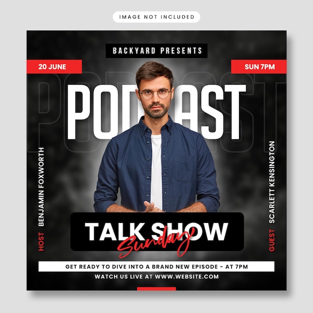 Podcast show flyer en instagram postsjabloon photoshop psd