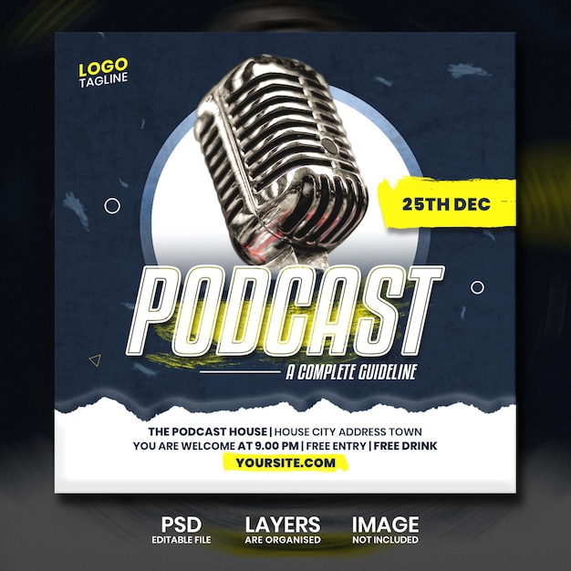 PSD podcast talk show event social media square banner post design template