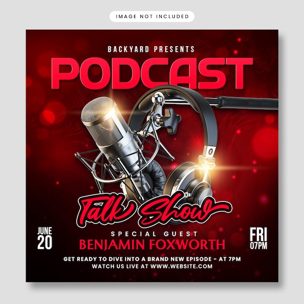 PSD podcast talk show flyer and social media post template photoshop psd