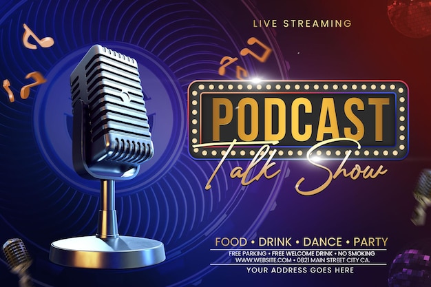 Podcast talk show or karaoke party for nigh club promotion event template