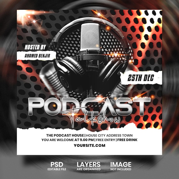 PSD podcast talk show media banner poster design