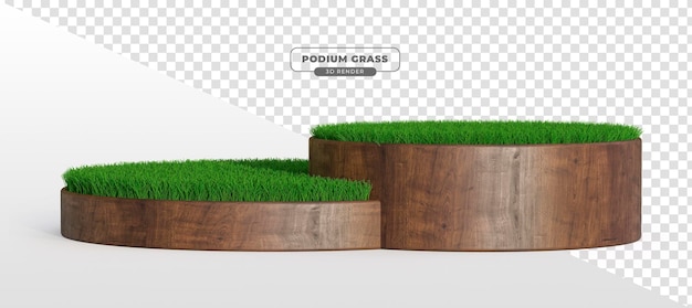 Podium afgerond met hout en gras in 3D-realistische render