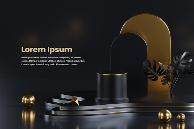 PSD podium black gold 3d product background banner abstract render psd