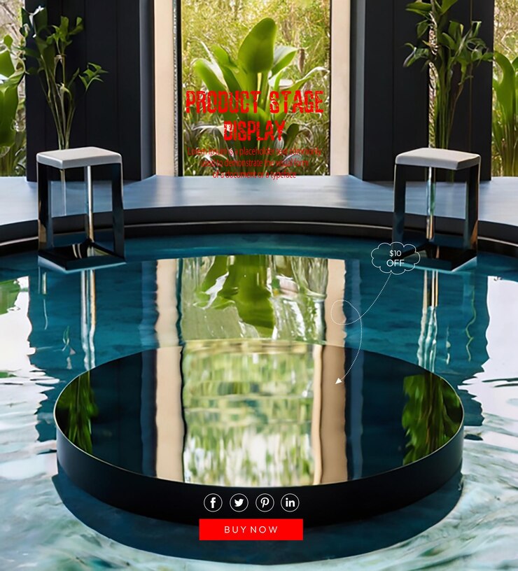 PSD podium circular with a water reflective surface product display mockup