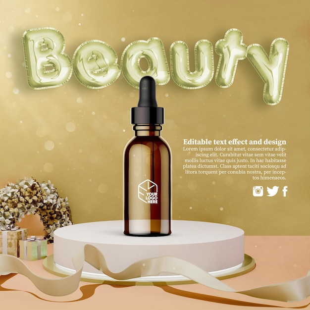 PSD mockup di bottiglia cosmetica podio