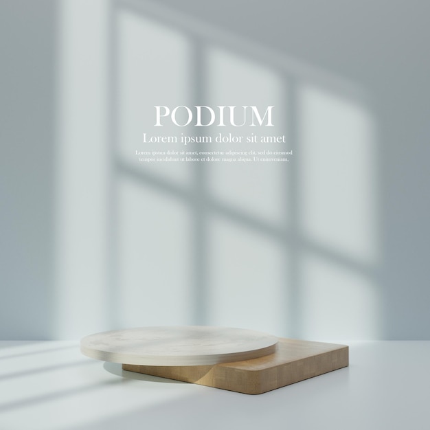 PSD podium display 3d rendering with shadow overlay mockup