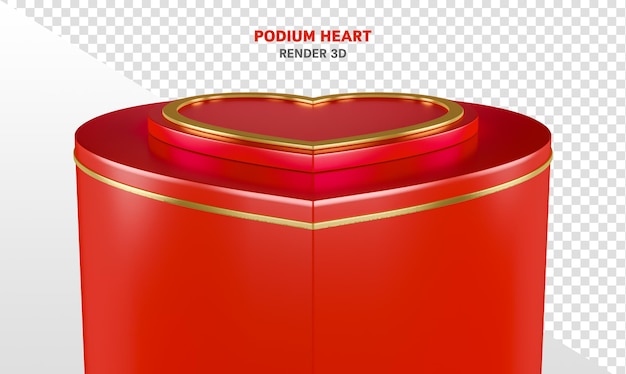 Podium heart3dレンダリングゴールドとレッドのバレンタインデー