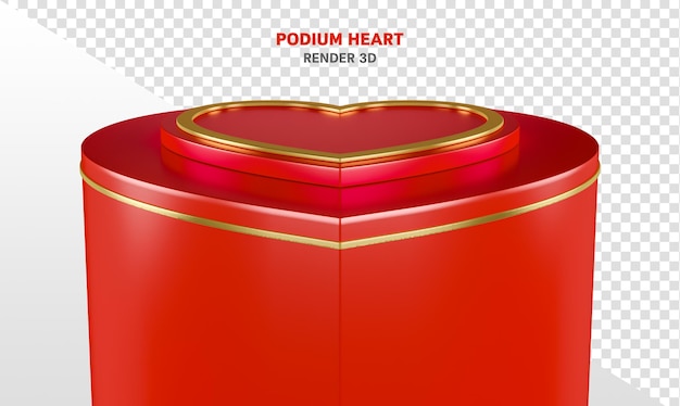 Podio cuore 3d rendering oro e rosso san valentino