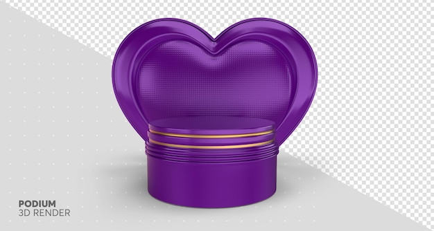 Podium heart 3d render realistic transparent background