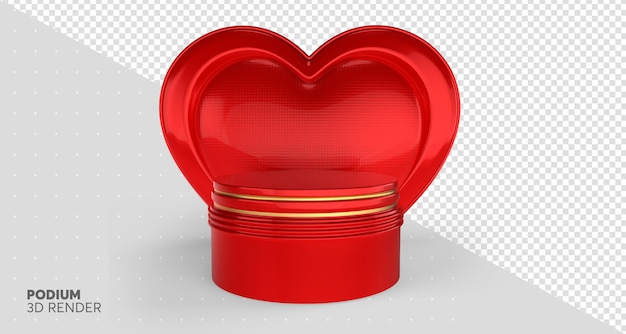 Podium heart 3d render realistic transparent background