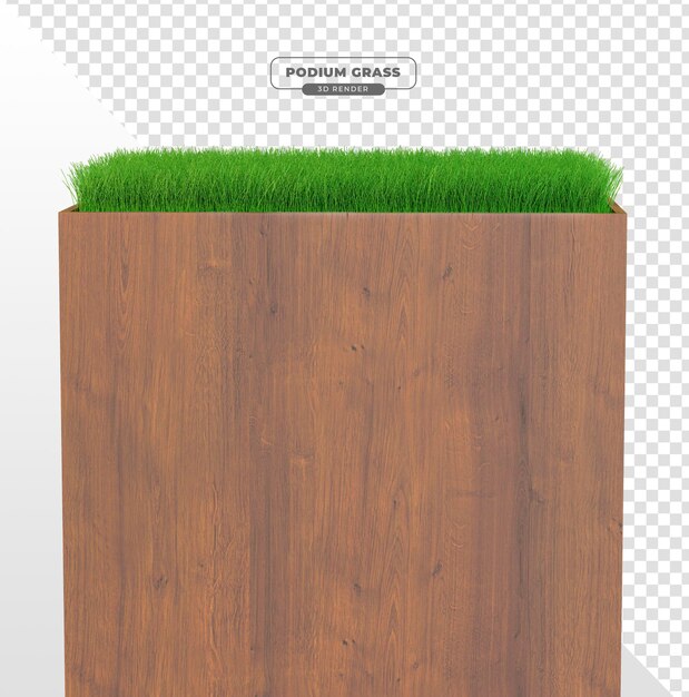 Podium met hout en gras in 3d-realistische render