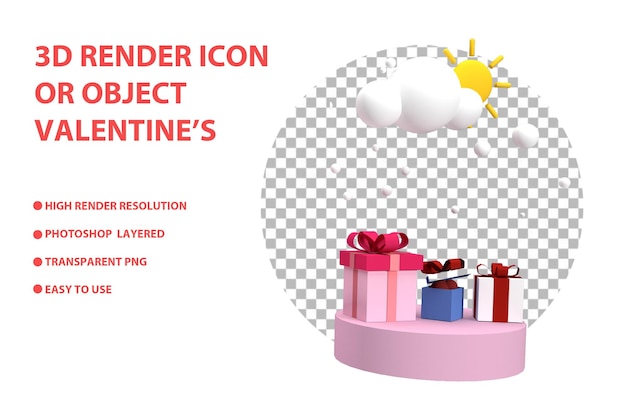 PODIUM PINK WITH LOVE VALENTINE, GIFT, 3D CLOUD, AND ORNAMENT VALENTINES