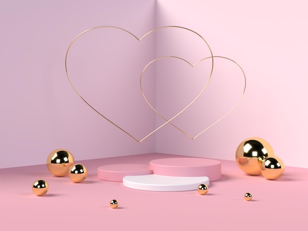 Podium for product placement for valentines day in 3d rendering