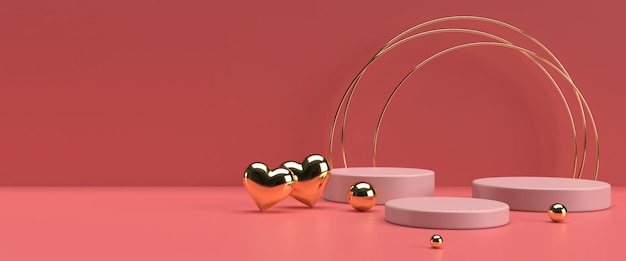 Podio per l'inserimento di prodotti per san valentino nel rendering 3d