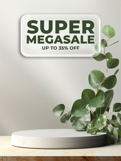 PSD Шаблон плаката продукта с подиумом дисплей продукта подиум с листьями эвкалипта