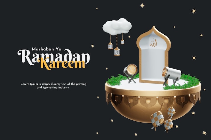PSD podium ramadan kareem night 3d landing page