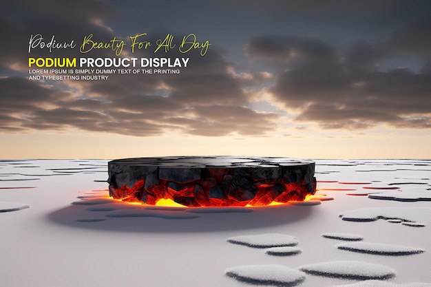 PSD podium skały lawy na wulkanie z magmą i lawą do wyświetlania produktu wyświetlacz sceniczny do prezentacji