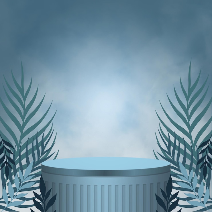 Podium stand in a tropical background with trees for product placement