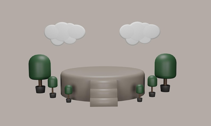 PSD podium and tree 3d background