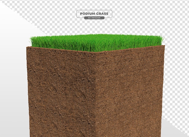PSD podium with grass in 3d realistic render