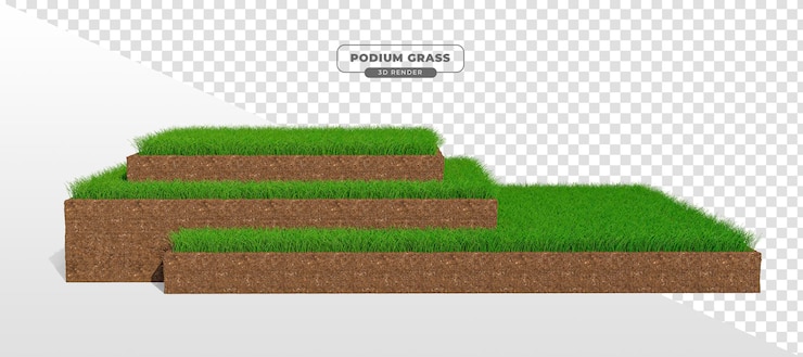 PSD podium with ladder and grass in 3d realistic render