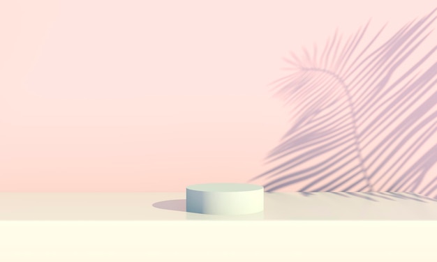 Podium with palm leaves on pastel background