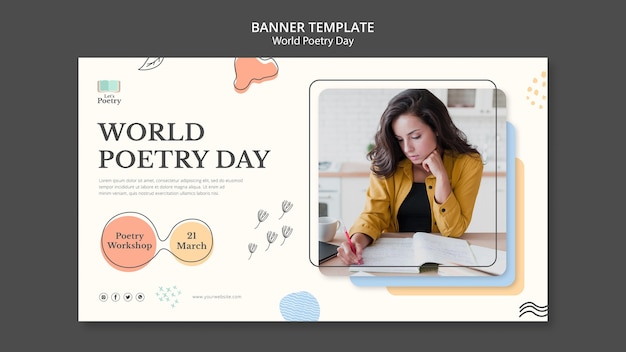 PSD poetry day banner template with photo