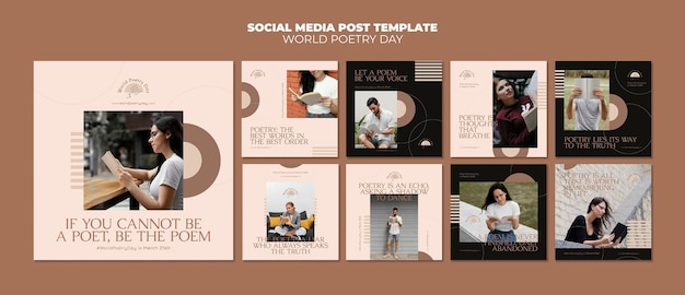 PSD poetry day instagram posts template with photo