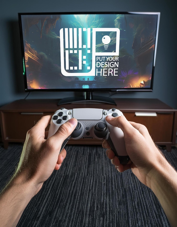 PSD point of view firstperson shooter speelt een spel game screen mockup met elke kleur