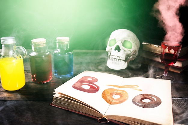 PSD poisonous red drink with smoke and halloween decor