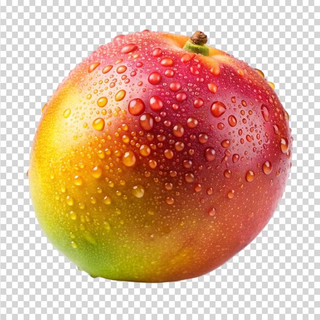 Pojedyncze świeże mokre mango z kropelami izolowane na przezroczystym tle