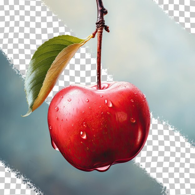 PSD pojedynczy dojrzały rubinowy owoc na drzewie uchwycony w pobliżu przezroczystego tła