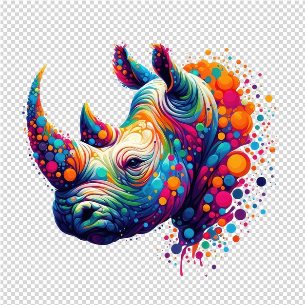 PSD pokazany jest nosorożec z kolorowymi plamami na twarzy
