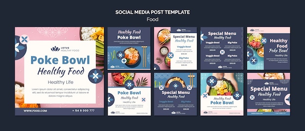 Poke bowl meal insta social media post design template
