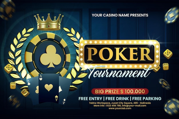 PSD poker tournament for social media post or flyer template