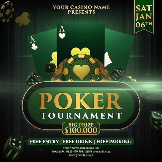 PSD poker tournament with 3d render element flyer template