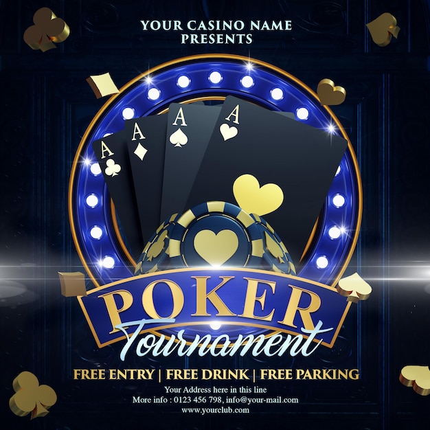 Modello di volantino per torneo di poker con elemento di rendering 3d