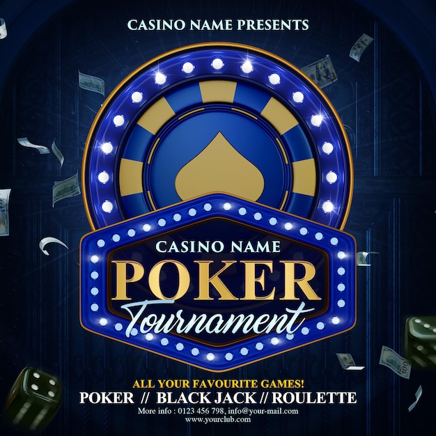 Pokertoernooi met 3d render element flyer template