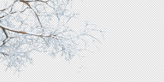 PSD pokryte śniegiem gałęzie drzewa na białym tle