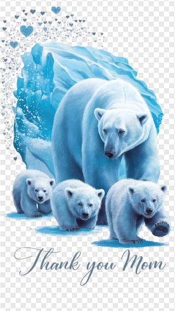 PSD a polar bear family is standing in front of an ice cube