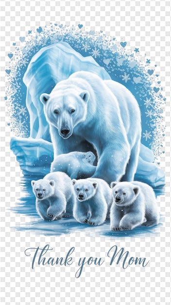 PSD a polar bear and her cubs are standing on ice