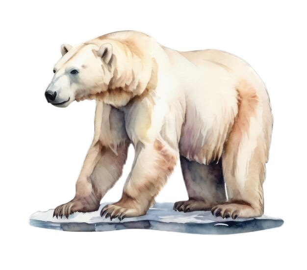 PSD polar bear on ice watercolor illustration