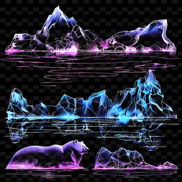 PSD a polar bear is on a black background with a purple light