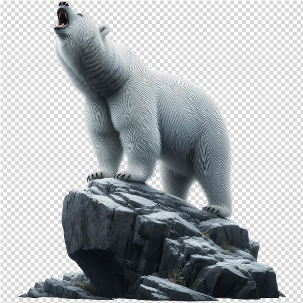 PSD a polar bear on a rock with an open mouth