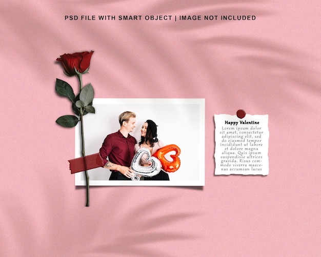 Carta polaroid san valentino con mockup 3d psd premium