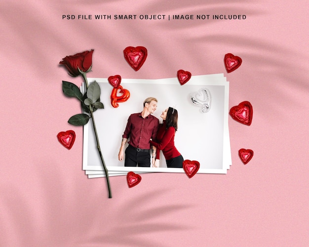 PSD polaroid paper valentine day with 3d mockup  premium psd