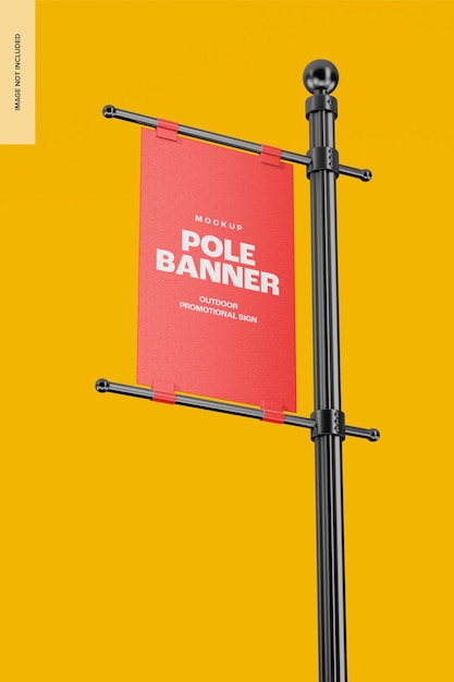 PSD pole banner mockup, low angle view