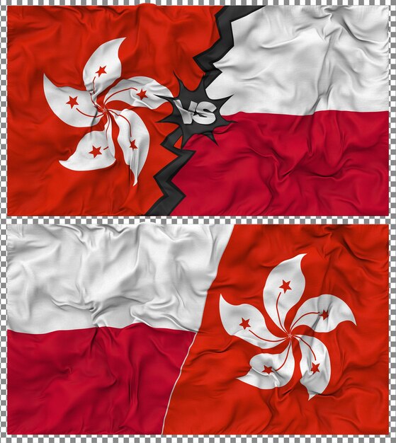 Polen tegen Hong Kong Half Combined Flag Cloth Bump Texture 3D Rendering