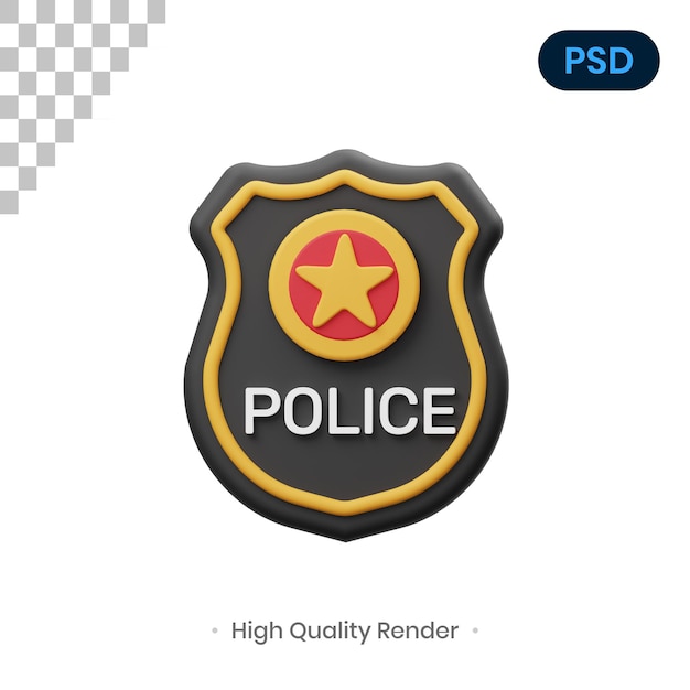 PSD illustrazione di rendering 3d del distintivo della polizia psd premium